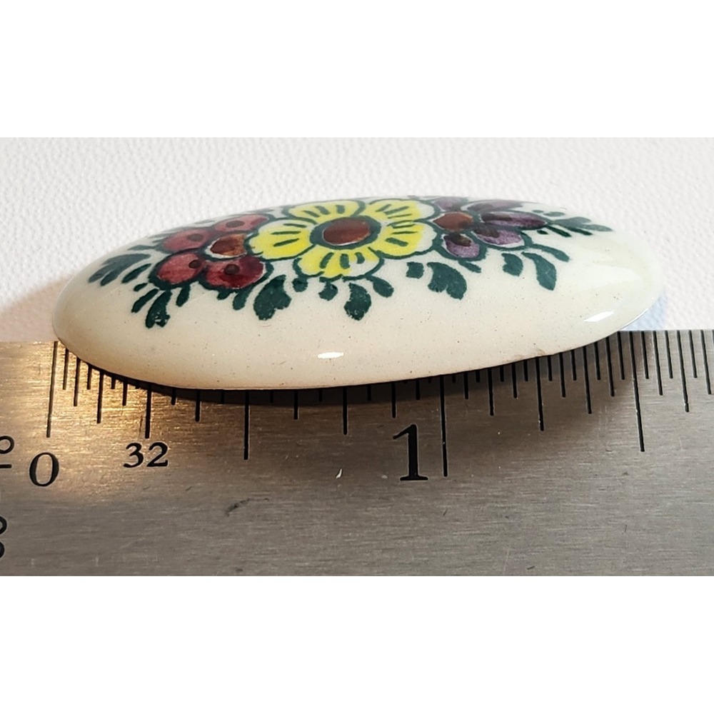 Vintage Porcelain Delft Holland Hand Painted Flower Brooch‎ Pin - Picture 5 of 7